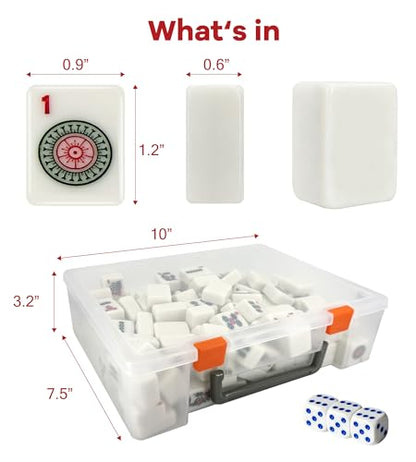 166 American Mahjong Tiles Only with Portable Carrying Storage Box & 3 Dice, 1.2" Mahjong Set for Party, Play with Friends Family (White) - color: White