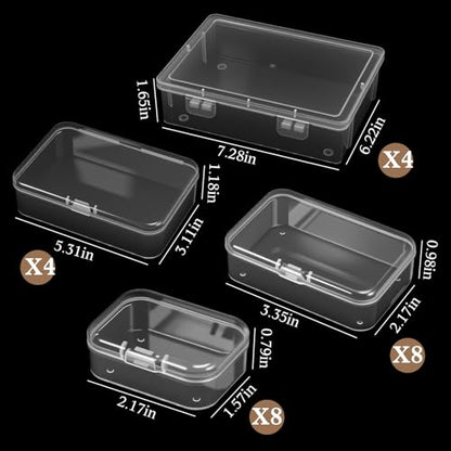 24 Packs Small Clear Plastic Beads Storage Containers Box with Hinged Lid for Storage of Small Items, Crafts, Jewelry, Hardware(Multiple Sizes) - size: Multiple Sizes