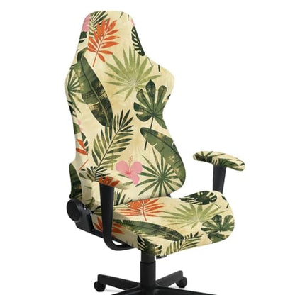 Tropical Leaf Print Gaming Chair Cover Set of 4 Dust-Proof Stretchy Computer Office Chair Cover with Armrest Covers Home Decorations - color: Green - Tropical Leaf