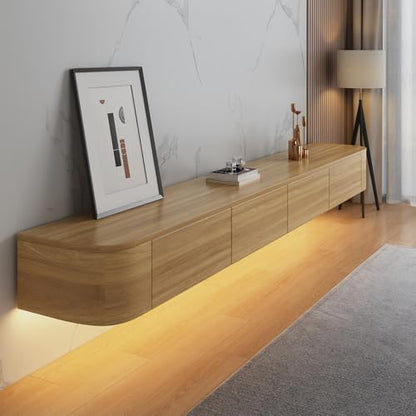 Floating TV Stand - Wall Mounted Media Console with 2 Drawer, Floating Entertainment Center TV Cabinet, Wall Mounted Audio/Video Shelf for Home Room (Wood 2+LED, 118.11x7.87x9.45IN) - color: Wood 2+led, size: 118.11x7.87x9.45IN
