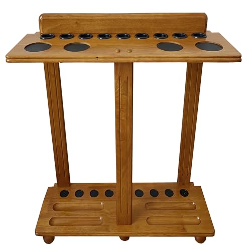 Premium Solid Hardwood Pool Cue Stick Holder Floor Standing - Wooden Billiard Rack forTen Cues and Full Table Accessories, Elegant Durable Storage for Game Room - color: Oak