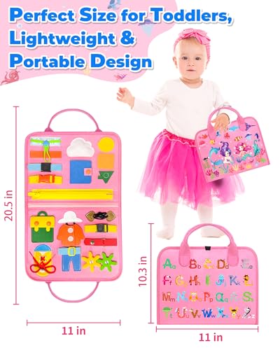 Gojmzo Busy Board Montessori Toys for Toddler Girl Birthday Gifts, Busy Book Sensory Toys for Toddlers, Learning Educational Toddler Travel Activities - style: Pink/P8