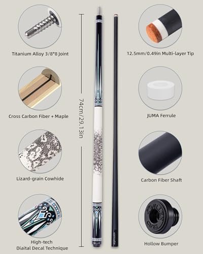KONLLEN Carbon Fiber Pool Cue Stick 58-inch Professional Pool Sticks for Adults Full Carbon Technology Low Deflection Pool Cue Billiard Cues with 12.5mm Tip (Easy to Control, Pro Taper, Ultra-Smooth) - color: 003 white