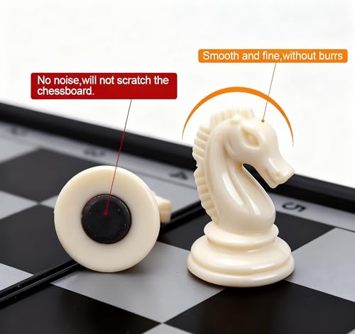 KAILE 10" Magnetic Chess Sets for Kids & Adults - 3 in 1 Travel Chess Checkers Backgammon Set with Folding Case - Portable Elastic Bag - size: 10"
