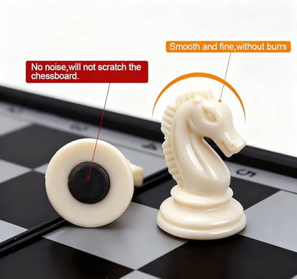 KAILE 10" Magnetic Chess Sets for Kids & Adults - 3 in 1 Travel Chess Checkers Backgammon Set with Folding Case - Portable Elastic Bag - size: 10"