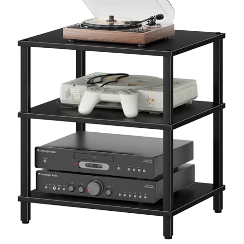 LELELINKY 3-Tier AV Media Player Stand, Stereo Cabinet, Modern Stereo Cabine,Game Console Shelf,Wooden TV Stand,Multifunctional Entertainment Center, Suitable for Home, Conference Room, Black - color: Black, size: 3 Tier