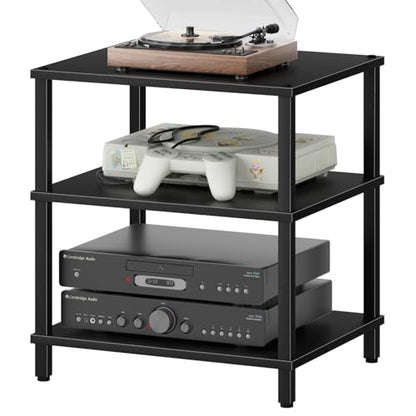 LELELINKY 3-Tier AV Media Player Stand, Stereo Cabinet, Modern Stereo Cabine,Game Console Shelf,Wooden TV Stand,Multifunctional Entertainment Center, Suitable for Home, Conference Room, Black - color: Black, size: 3 Tier