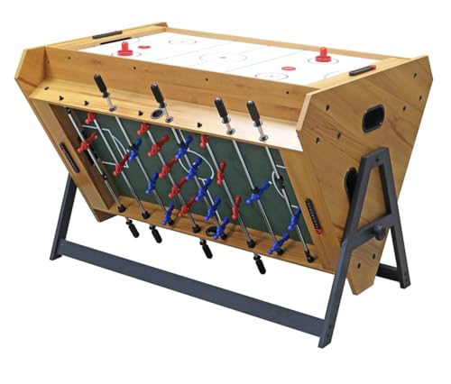 3-in-1 Game Table with Rotating Design, Including Billiards, Table Football, and air Hockey Table, for Indoor Entertainment Center - color: Wood color