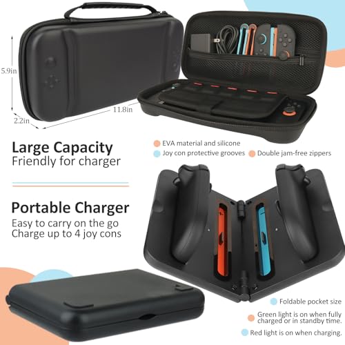 Accessories for Switch 2 - Family Bundle for Nintendo Switch 2,Carry Case,Portable Joy Con Charger,4 Pack Steering Wheels and Hand Grips,Dockable Case Kit,Stand and More