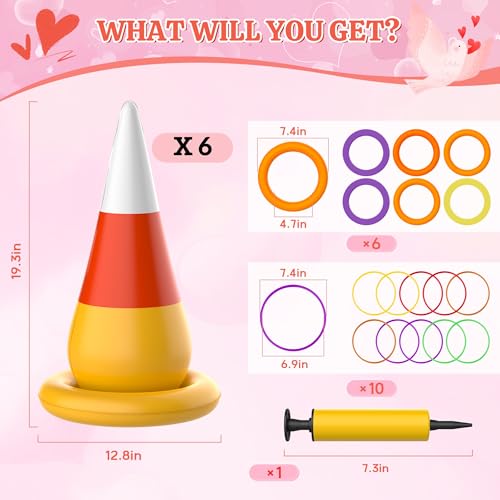 Ring Toss Game, Birthday Party Game Inflatable Candy Corn Ring Toss Toys with Air Pump for Kids Adults Party Favors Indoors Outdoors Family Party Garden Backyard