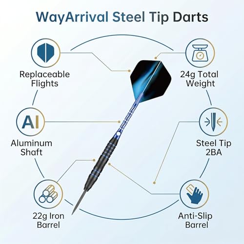 24g Steel Tip Darts Set with Carrying Case | Knurled grip barrels, Aluminum shafts with O-rings, Extra flights, Balanced feel, Practice and league play
