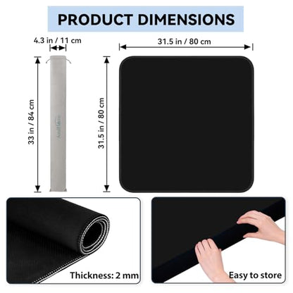 Black Mahjong Mat - Non-Slip Noise Reduction Gaming Mat 31.5''x 31.5'', Mahjong Table Cover with Black Carrying Bag for Mahjong, Poker, Card Games, Dominoes, Board Games, Slip Resistant Mat - color: Black