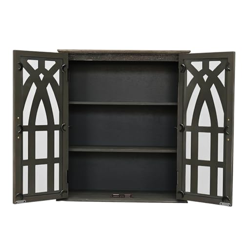 LKTART Solid Wood Wall Mounted Bathroom Cabinet,Hanging Kitchen Cabinet | Farmhouse Wall Mounted Wood Storage Cabinet;Window Pane Glass Door;Adjustable Shelves;Kitchen;Bathroom;Dining Room - color: Antique Black