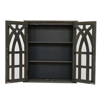 LKTART Solid Wood Wall Mounted Bathroom Cabinet,Hanging Kitchen Cabinet | Farmhouse Wall Mounted Wood Storage Cabinet;Window Pane Glass Door;Adjustable Shelves;Kitchen;Bathroom;Dining Room - color: Antique Black