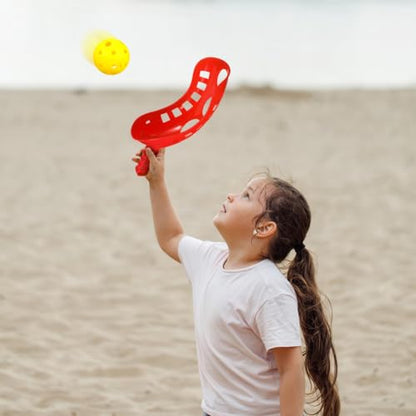 Scoop Ball Toss Game Set with 4 Launchers and 2 Balls Outdoor Backyard Launch and Catch Game for Kids and Family Fun Portable Lightweight Plastic Scoops Suitable for Ages 3 and up