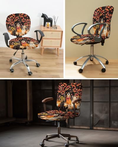 Savannan Office Chair Cover, Autumn Leaves Dog Pumpkin Fence Protective Stretch Elastic Universal Cover for Desk Task Chair,Computer Rotating Chair 1 Pcs Brown Wood Sunflower