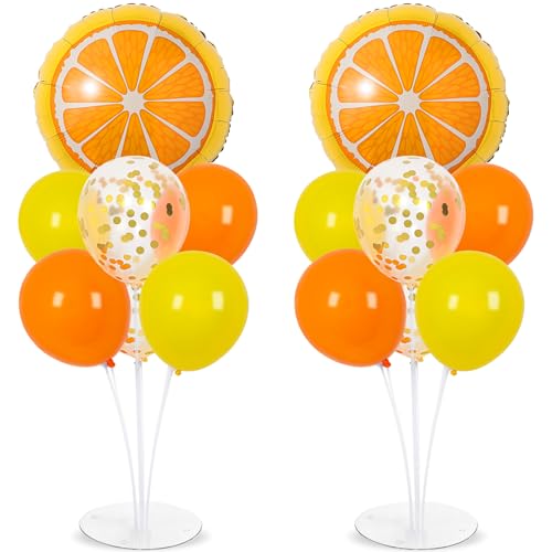 Little Cutie Fruit Party Balloons Stand Kit 2 Sets With 2 Orange Slice Foil Balloons Orange Yellow Gold Confetti Balloon Centerpiece for Tables for Birthday Party Little Cutie Baby Shower Decorations - style: Orange