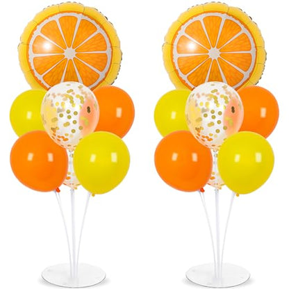 Little Cutie Fruit Party Balloons Stand Kit 2 Sets With 2 Orange Slice Foil Balloons Orange Yellow Gold Confetti Balloon Centerpiece for Tables for Birthday Party Little Cutie Baby Shower Decorations - style: Orange
