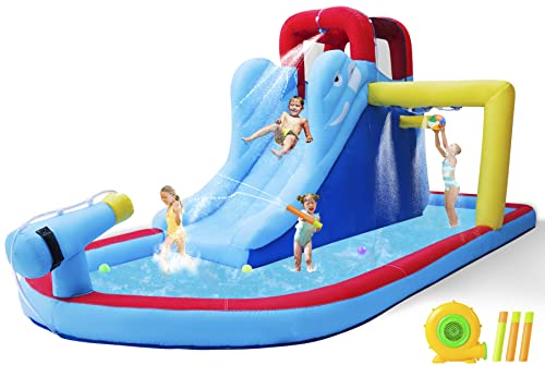 JOYLDIAS Inflatable Bounce House, Water Slide Bouncer Playhouse Castle w/Splash Pool, Climbing Wall, Basketball Hoop & Carry Bag, 480W Air Blower for Kids Backyard Indoor Outdoor Use, Free Water Gun - color: 3 in 1