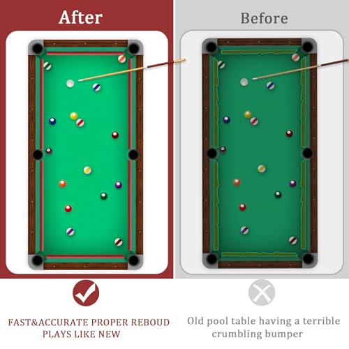 Podoy 8ft Pool Table Replacement Kit, Pool Table Bumpers (Set of 6) with Felt Cloth/Cushion Facings (Set of 12) for Billiard Rail Rubber Bumpers Home & Pro Use Billiard Rail & Pocket Accessories - color: RED WITHOUT CLOTH