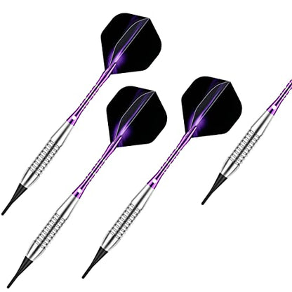 Darts Plastic Tip Set - 18g 21g Colorful Rainbow Soft Tip Darts 50 Anti-Loose O-Rings 6 Shaft (Aluminum/Nylon 45mm) 6 Durable Flights Extra 50 Soft Tips Electronic Dartboard - color: Purple-02-DARTB
