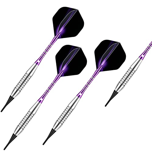 Darts Plastic Tip Set - 18g 21g Colorful Rainbow Soft Tip Darts 50 Anti-Loose O-Rings 6 Shaft (Aluminum/Nylon 45mm) 6 Durable Flights Extra 50 Soft Tips Electronic Dartboard - color: Purple-02-DARTB