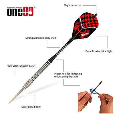 ONE80 90% VHD Steel Tip Tungsten Dart, Professional Barrel Style with Extra Flights, Shafts and Sharpener Gift Box Packaging - style: D-23g