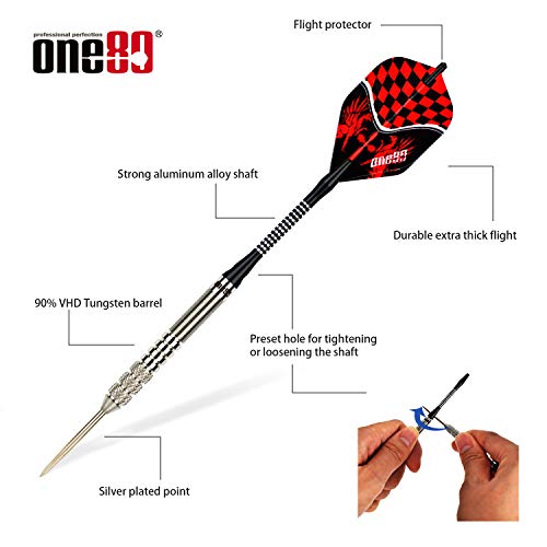 ONE80 90% VHD Steel Tip Tungsten Dart, Professional Barrel Style with Extra Flights, Shafts and Sharpener Gift Box Packaging - style: D-24g