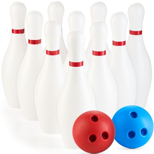 Kids Bowling Set - 10 White Plastic Pins & 2 Lightweight Bowling Balls - Family Fun Indoor & Outdoor Toddler Bowling Set Game for Boys & Girls, Educational & Active Play Toy, Birthday Gift Ages 3+ - color: Classic Bowling Ball Set