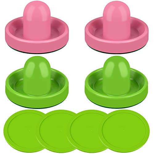 ONE250 Air Hockey Pushers and Red Air Hockey Pucks, Goal Handles Paddles Replacement Accessories for Game Tables (4 Striker, 4 Puck Pack) - color: Pink & Green