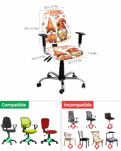 Savannan Office Chair Cover, Thanksgiving Gnome Sunflower Protective Stretch Elastic Universal Cover for Desk Task Chair,Computer Rotating Chair 1 Pcs Fall Orange Maple Leaves