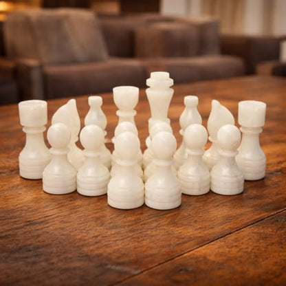 Handcrafted Premium Marble Chess Pieces Set Elegant 32-Piece Replacement for 12-15 Inch Chess Boards with Storage Box (Black and White) - color: Black and White