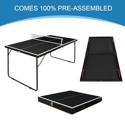 4/6/8/9 ft Professional Table Tennis Table Ping-Pong Tables Set Foldable & Portable Tables with Removable Net 2 Table Tennis Paddles and 3 Balls Easy Assembly - color: Black, size: 4 Ft