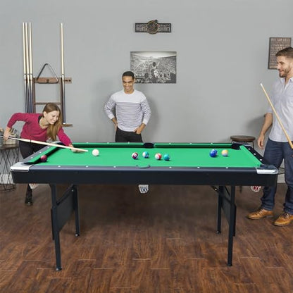 Ditkoko Billiard Table, 64" Folding Pool Table with with Balls, Cues, Chalk, Brush and Triangle, Pool Table Set for Family Game Room, Adult Rrec Room, Basements, Man cave or Garage - color: Green