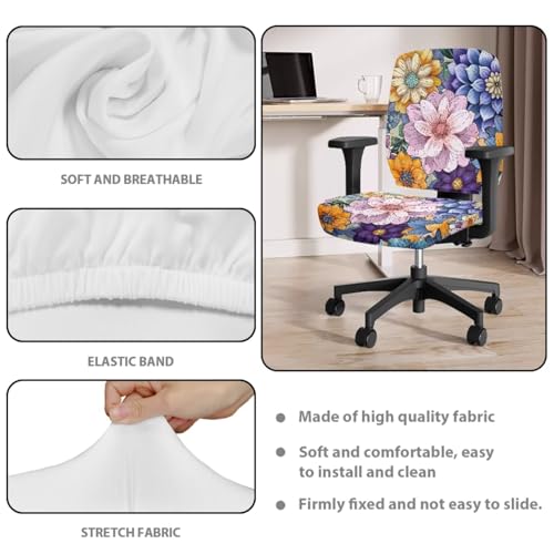 Boho Floral Desk Chair Cover Elastic 4-Piece Set Stretchy Pet Friendly Soft Computer Chair Cover for Home Office and Game Room Chairs - color: Boho Floral
