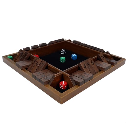 Pacific Shore Games Shut the Box Game 4 Player, Walnut Stained Wood, Dice Games, Wooden Board Games for Adults, 10 Number Tiles, 12 inch Board - color: Walnut