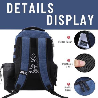 Disc Golf Bag, Large Disc Golf Backpack Holds Over 21 Discs, Durable & Lightweight with Multiple Storage Pockets - color: Blue