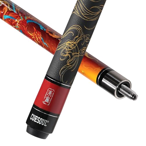 CUESOUL 19oz Pool Cue with Black case,13mm Tip,58inches Mythological Symbols Pattern 4 Styles - color: Rosefinch