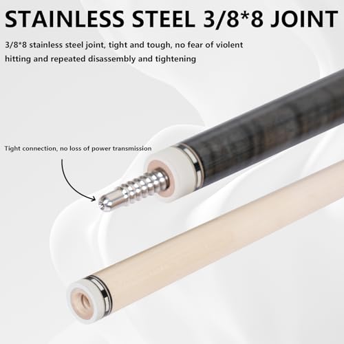 CUEELF Pool Cue Stick Low Deflection Hand-Made Inlay Billiard Cue 58'' Professional Billiard Pool Cue Stick for Adults-12.5mm Tip,3/8 * 8 Joint - color: WD-SM-HB-HUI