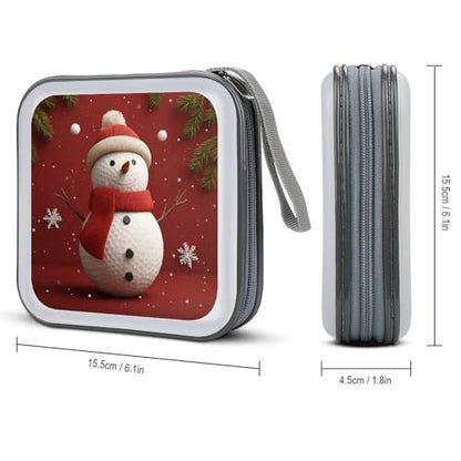 Cute Snowman Golf Ball-shaped Head CD Case DVD Storage Case Portable for Car Home Travel