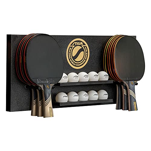 STIGA Ping Pong Storage Wall Rack | Holds Up to 10 Balls and 6 Paddles | Easy Mount for Any Flat Surface - color: Dark