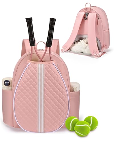 Sucipi Tennis Bag, Quilted Tennis Sling Crossbody Backpack, Water Resistant Tennis Racket Bags for Women Men, Suitable for Pickleball Tennis Badminton - color: Pink, size: Large