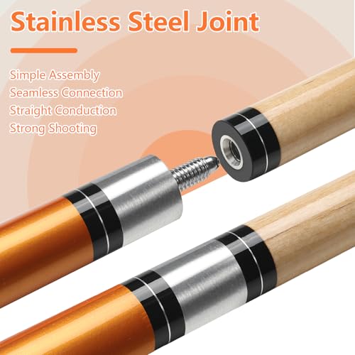 Pool Cue, 58" Pool Cue Sticks for Adults with 13MM Tips Canadian Maple Wood Leather Pattern Grip 18 19 20 21 oz, Professional Billiard Cues Players for Bar House Pool Table Sports 8/9 Ball - style: Gold 18oz