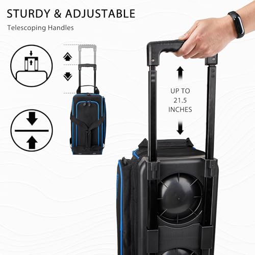 Goloni Double Roller 2 Ball Bowling Bag with Separate Shoe Compartment,2 Ball Bowling Bag with Wheels,Retractable Handle Extends to 40" - color: TR Blue