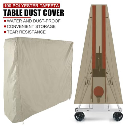 Table Tennis Table Cover with Zipper Waterproof Dustproof Sunproof Ping Pong Table Cover for Indoor Outdoor Foldable Table Tennis Tables Beige 155x75x144cm