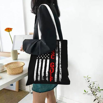 NIENIE American Flag Disc Golf Tote Bag for Women Shopping Bags Reusable Large Capacity Casual Shoulder Handbags DIY Gift Bags Cute Canvas Tote Bag