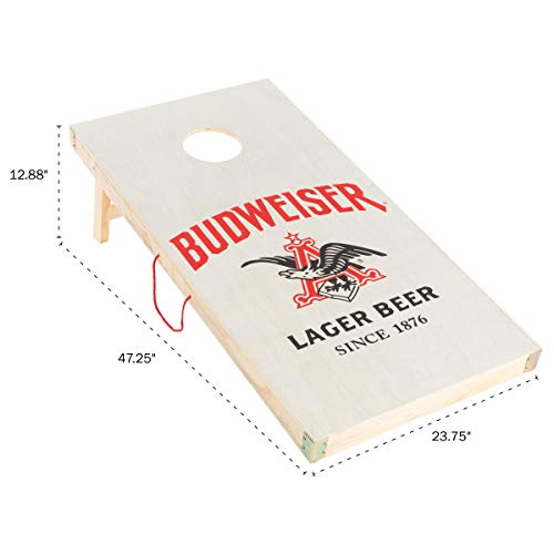 Budweiser Logo Cornhole Set – Complete Outdoor Lawn Game Set with 2 Regulation Size Boards, 8 Bags