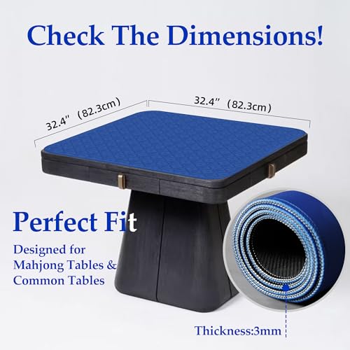 Blue Mahjong Mat for Table, American Mahjong Mat, 32.4x32.4 in 3MM Non-Slip Noise-Reducing Neoprene Table Cover with Carrying Bag for Mah Jongg, Poker, Card Games and Dominoes (Dark Blue) - color: Dark Blue