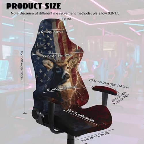 Suobstales Deer Lightning American Flag Pattern Gaming Chair Cover Washable Gaming Chair Slipcovers with Armrest Covers, Stretchable Universal Fit Ergonomic Office Desk & Racing Computer Gamer Chairs - color: Deer Lightning American Flag