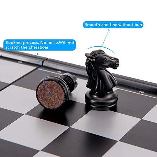 AMEROUS 10 Inches Magnetic Travel Chess Set with Folding Chess Board - 2 Extra Queens - Instructions for Beginner, Kids and Adults
